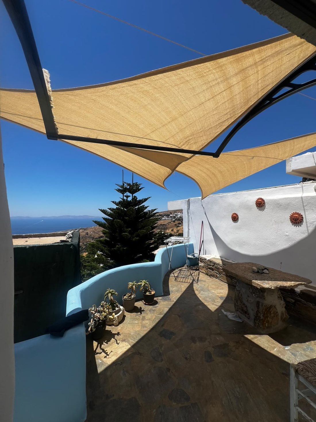 Emerald View House One, Dyo Choria — shaded terrace with sea view